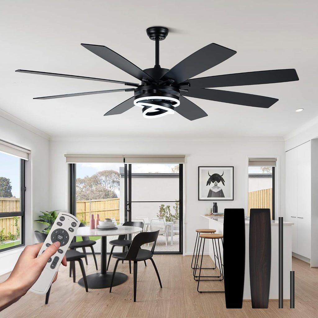 Farmhouse Ceiling Fans with Lights,Chandelier Fan with DIY Rings LED,Fandelier Ceiling Fans with Lights for Living Room/Bedroom (Black-MD-DC7205, 72 Inch)