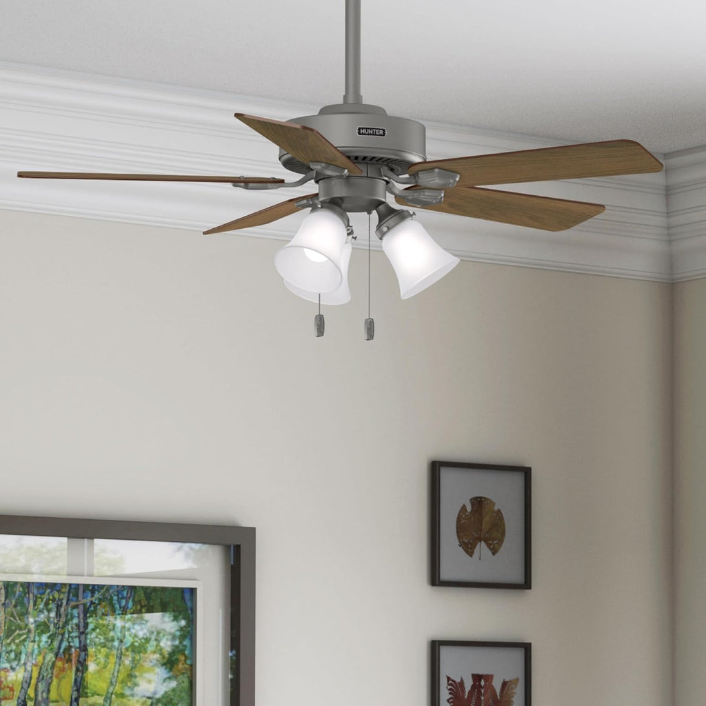 Hunter - Swanson 44-inch Indoor Matte Silver Energy Star Ceiling Fan with LED Light Kit, 4-speed DC Motor, 52779
