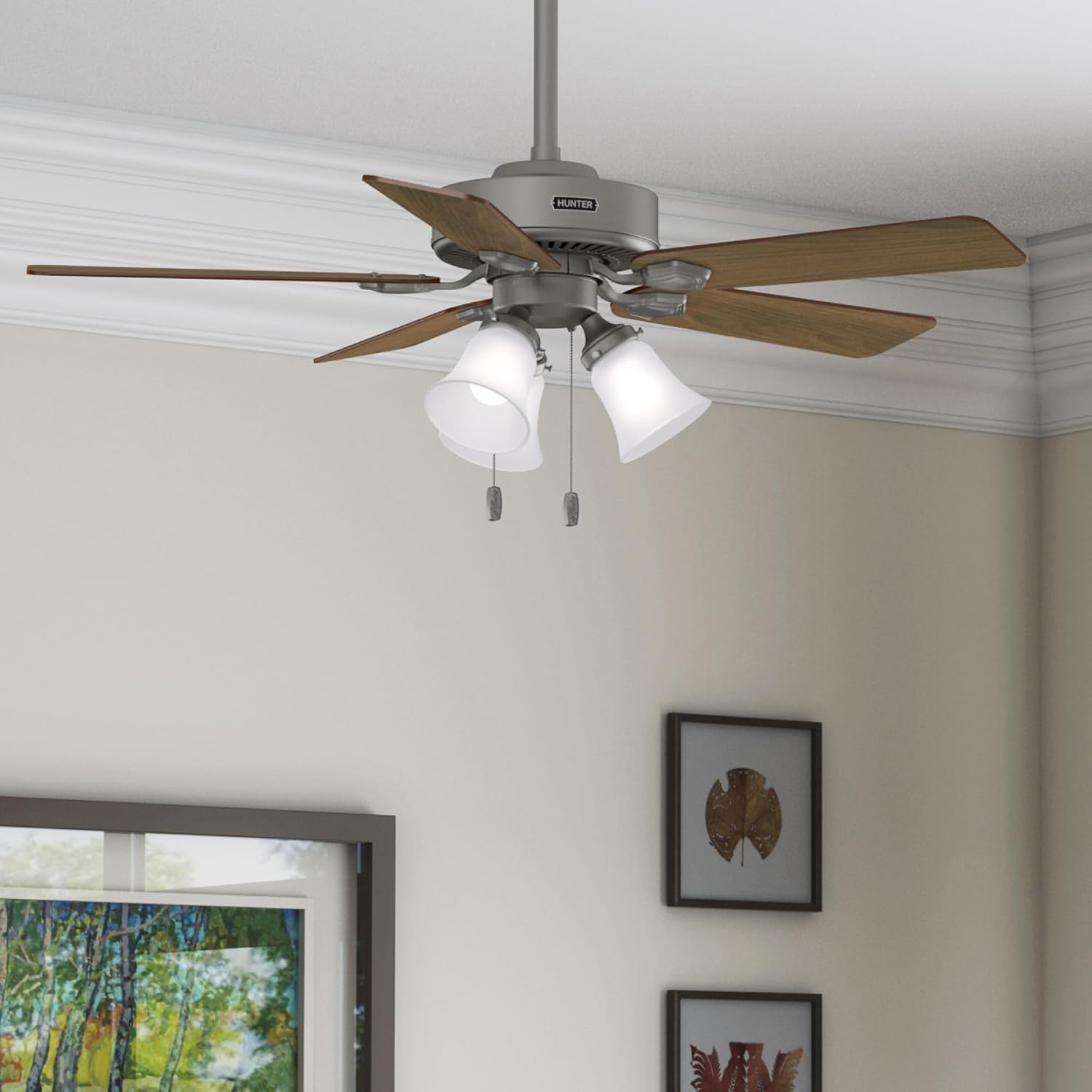Hunter - Swanson 44-inch Indoor Matte Silver Energy Star Ceiling Fan with LED Light Kit, 4-speed DC Motor, 52779