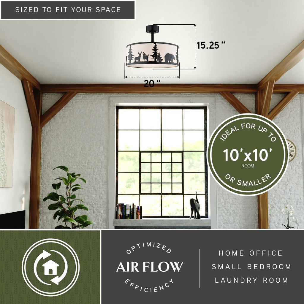 VAXCEL Acadia 20 in. Bronze Indoor Rod Mount Rustic Fandelier Ceiling Fan with Black Blades, Dimmable LED Light Kit and Remote Control Included, 3 Speeds, Wildlife White Linen Drum Shade