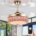 A Million Modern Fandelier Ceiling Fan with Light and Remote, 42'Gold Retractable Chandelier Ceiling Fans with Bluetooth Speaker 3 Speeds RGB LED Light Crystal Fandeliers for Dining Room Bedroom