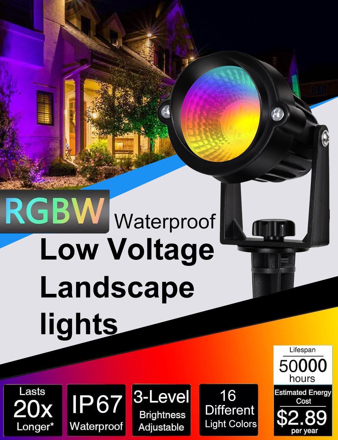 12W RGB Color Changing Landscape Lights Low Voltage LED Landscape Lighting Remote Control Spotlight Waterproof Garden Pathway Christmas Decorative Lights Outdoor, 20 Pack with Connector