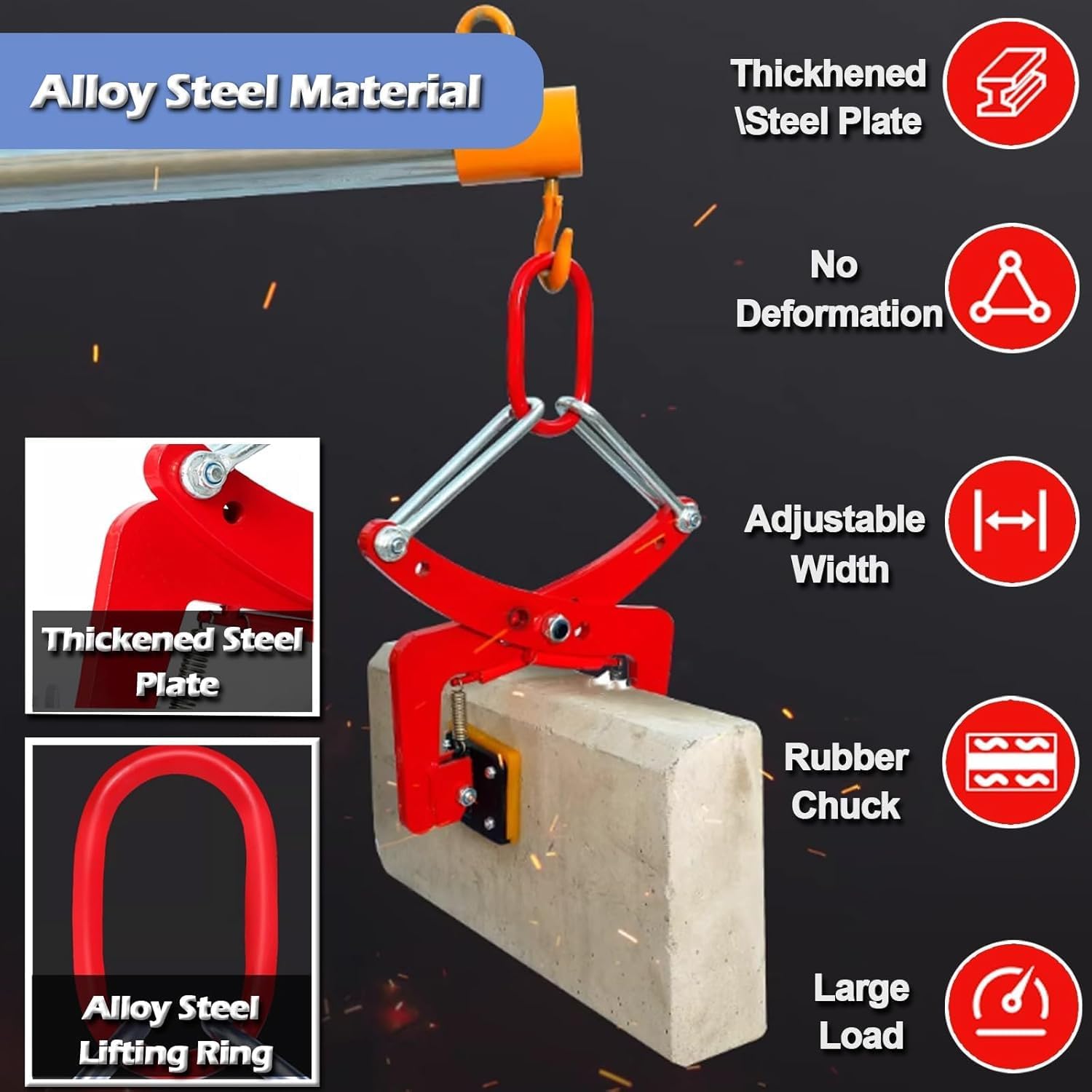 Heavy Duty Carrying Clamps for Granite Lifting - with 4 Pcs Rubber Pats, 2.4-7.1in/3.9-11.8in/4.7-9.4in Wide Jaw Opening Stone Lifting Fixture Clamp, Slab Lifter Tools Ca,Opening Size 12