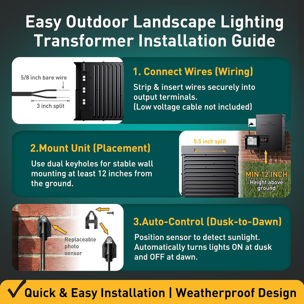 GOLDEN STAR 900W Low Voltage Transformer Outdoor Landscape Power Pack 120V AC to 12V&14V AC with Sensor and Weather Shield for LED Landscape Lighting, Spotlight, Pathway Light, ETL Listed