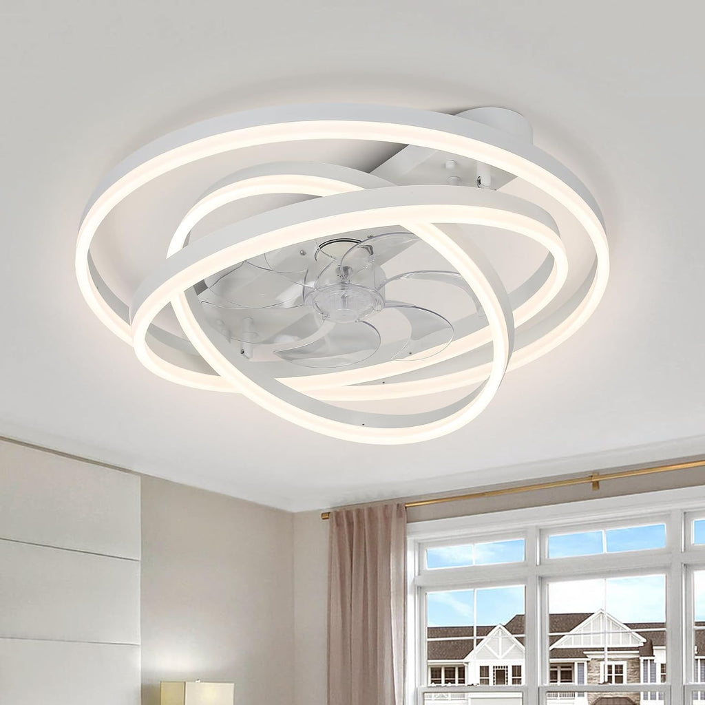Modern Ceiling Fan with Light, Low Profile Flush Mount Ceiling Fan with Lights 6 Speed Dimmable Ceiling Fans with Lights and Remote