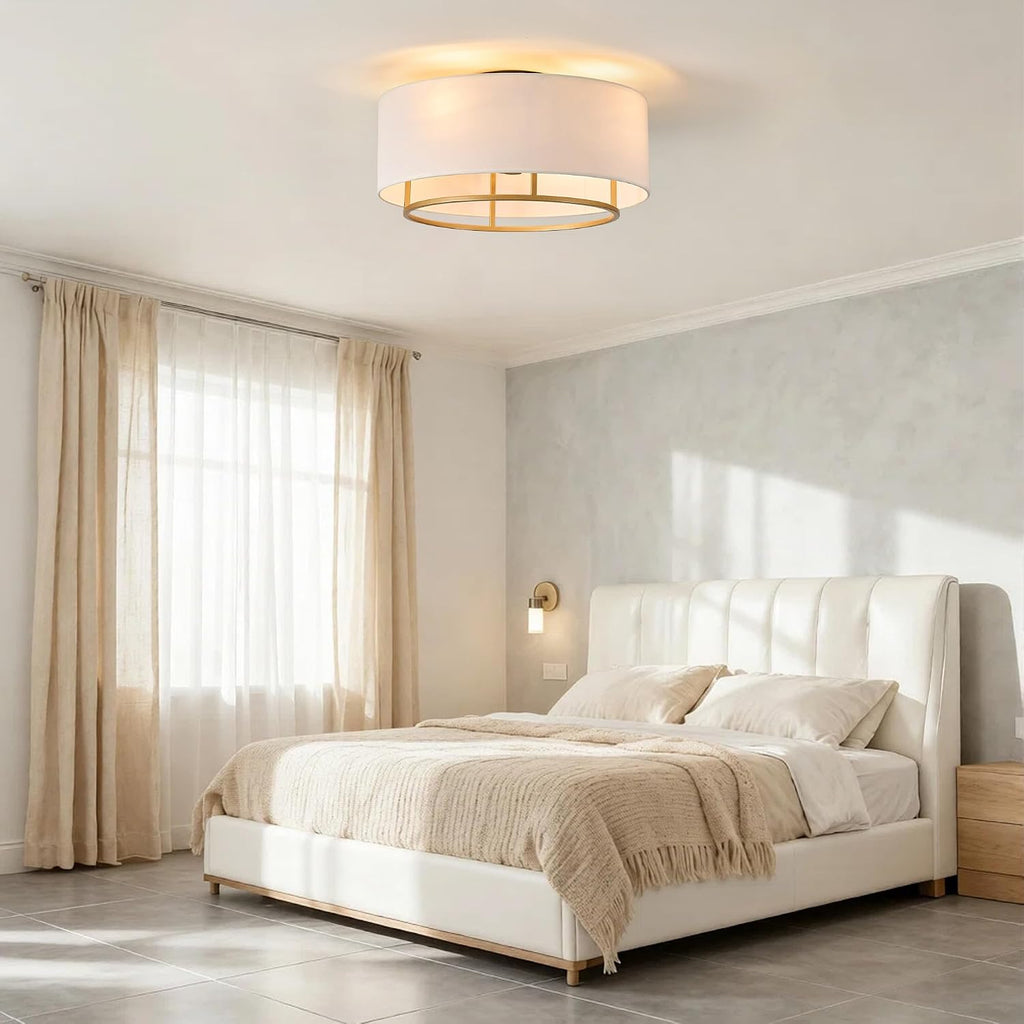 20' Golden Boho Caged Linen Low Profile Ceiling Fan with Remote, 6 Speeds