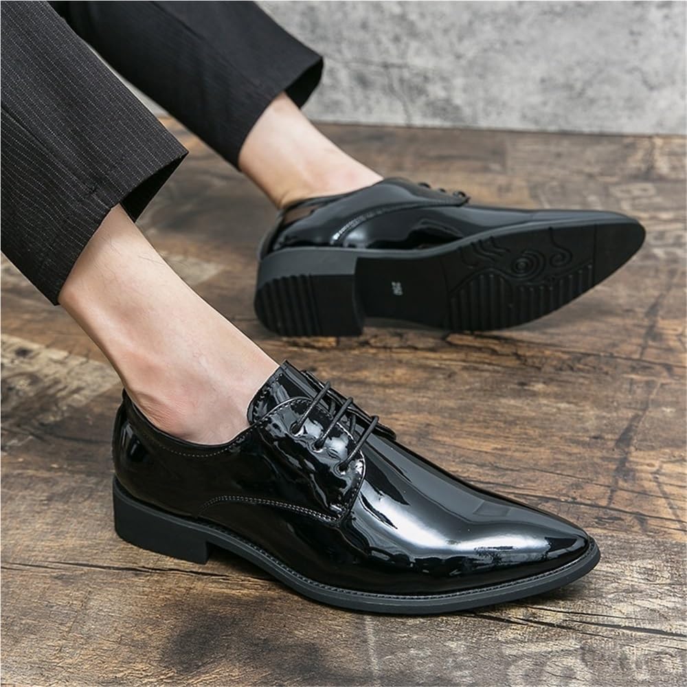 Mens Anti Slip Oxford Shoes PU Leather Lace Up Uniform Work Shoes Plain Toe for Outdoor Safety and Professional Non Slip Workwear(Black,10)