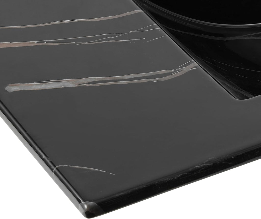 JONATHAN Y Ancillary 36 in. W x 18.25 in. D Ceramic Vanity Sink Top with 3-Hole Rectangular Single Sink Basin, Black Marble Effect SNK1003D