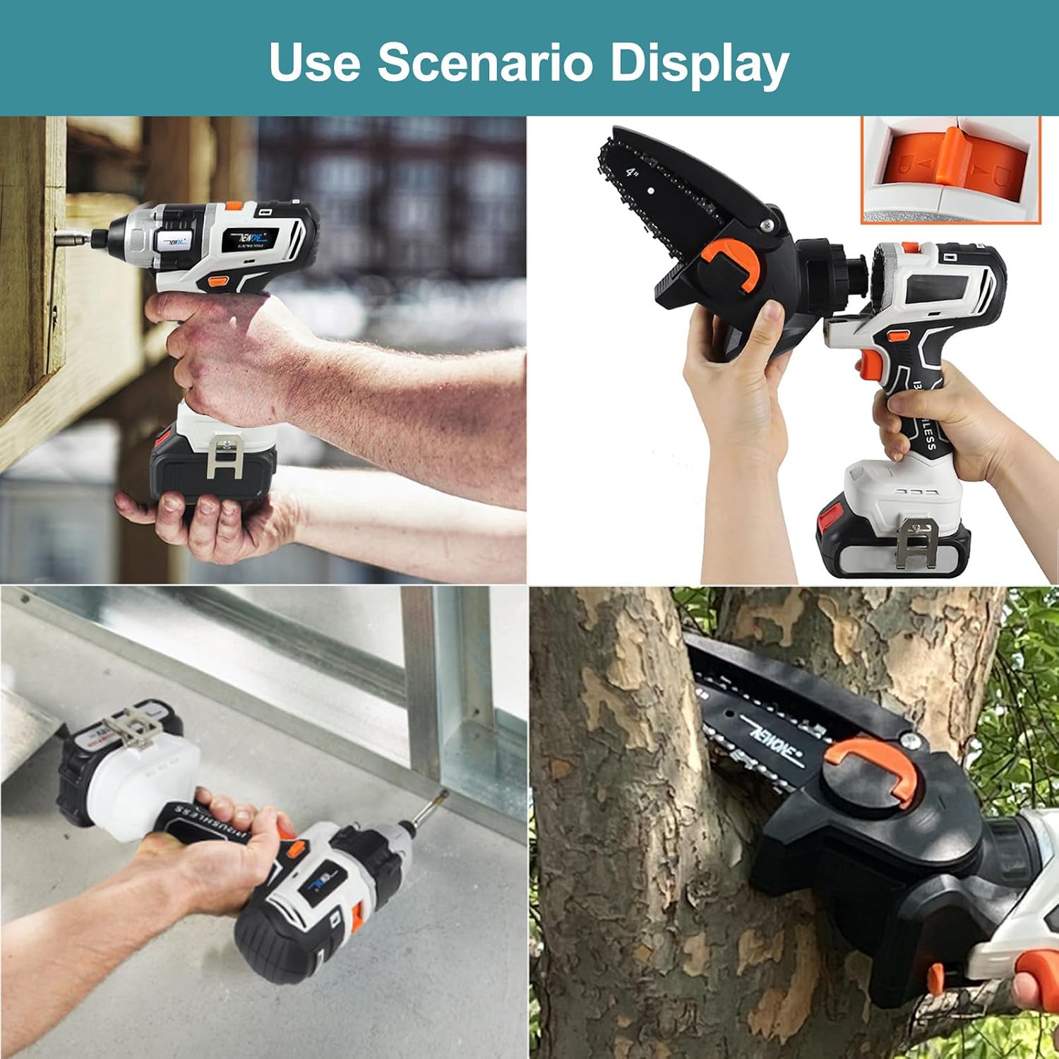 10 in 1 Tool Combo Kit, 18 V Cordless Drill Driver Reciprocating Saw, Circular Saw, Chain Saw, Screwdriver, with 4.0 Ah Batteries, Charger & Tool Box