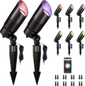 Smart Outdoor Landscape Spotlights Color Change - 12V Multicolored LED Spot Lights Hard-Wired Waterproof, Low Voltage Uplighting Using App, Aluminum Black for Backyard Fence 8 Pack