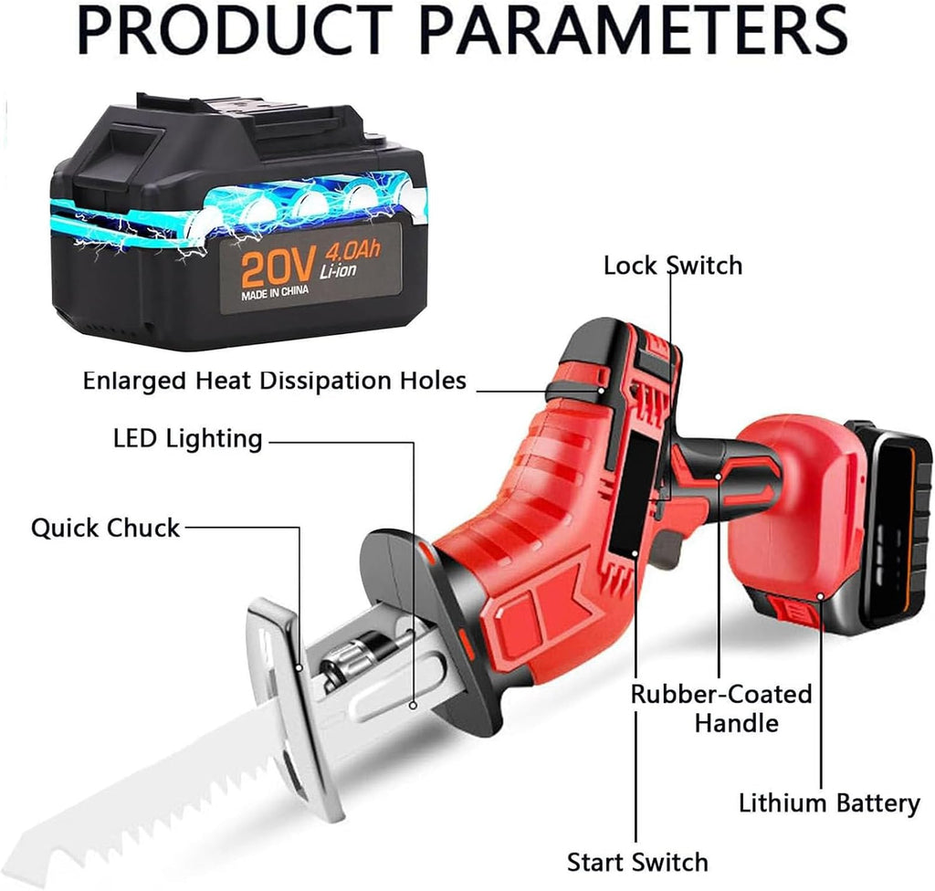 Cordless Reciprocating Saw,Electric Bone Saw Butchers Saw,Bone Cutting Saw,Large Capacity Battery-Long-Lasting/Led Lighting,With12 Gloves,for Wood/Metal/PVC Cuting
