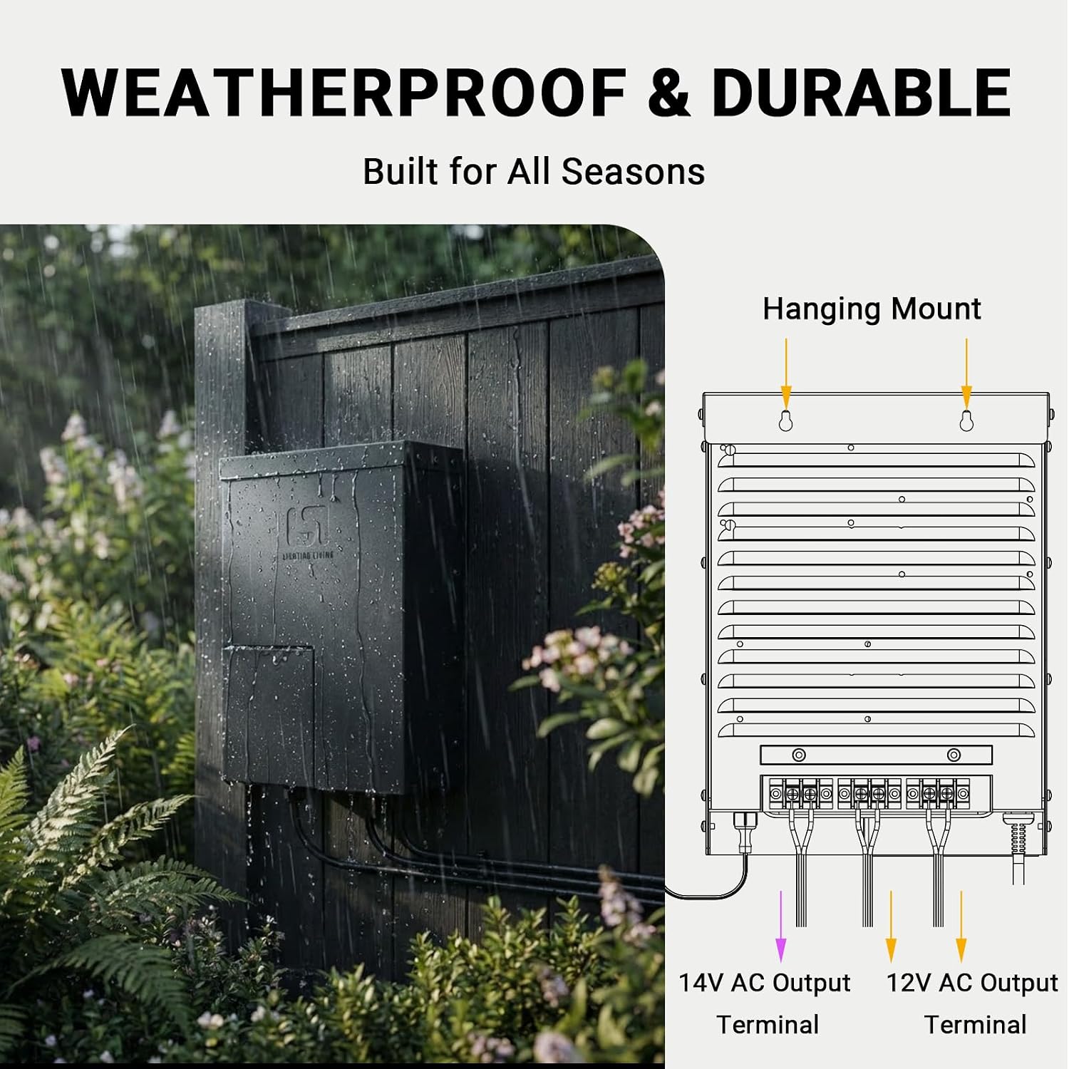 Low Voltage Transformer 900W Landscape Outdoor Lighting Transformer 120V AC to 14V &12V AC Weatherproof for Outdoor Lights, LED Spotlights and Pathway Garden Lighting