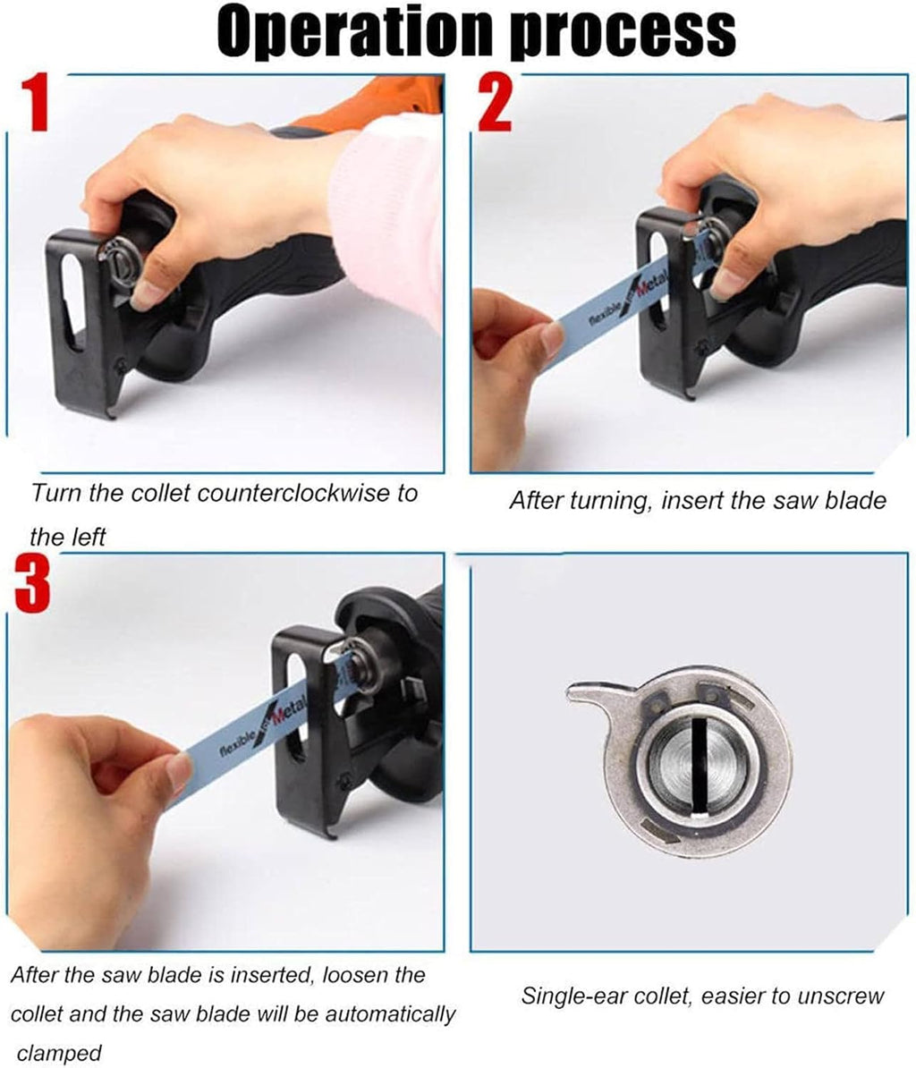 Portable Reciprocating Saw, Electric Bone Cutting Machine, Selt-locking, LED Lighting, With 4 Saw Teeth, 1/2 Batteries,0-3000rpm Variable Speed, for Cutting Meat/Bones,2-Battery