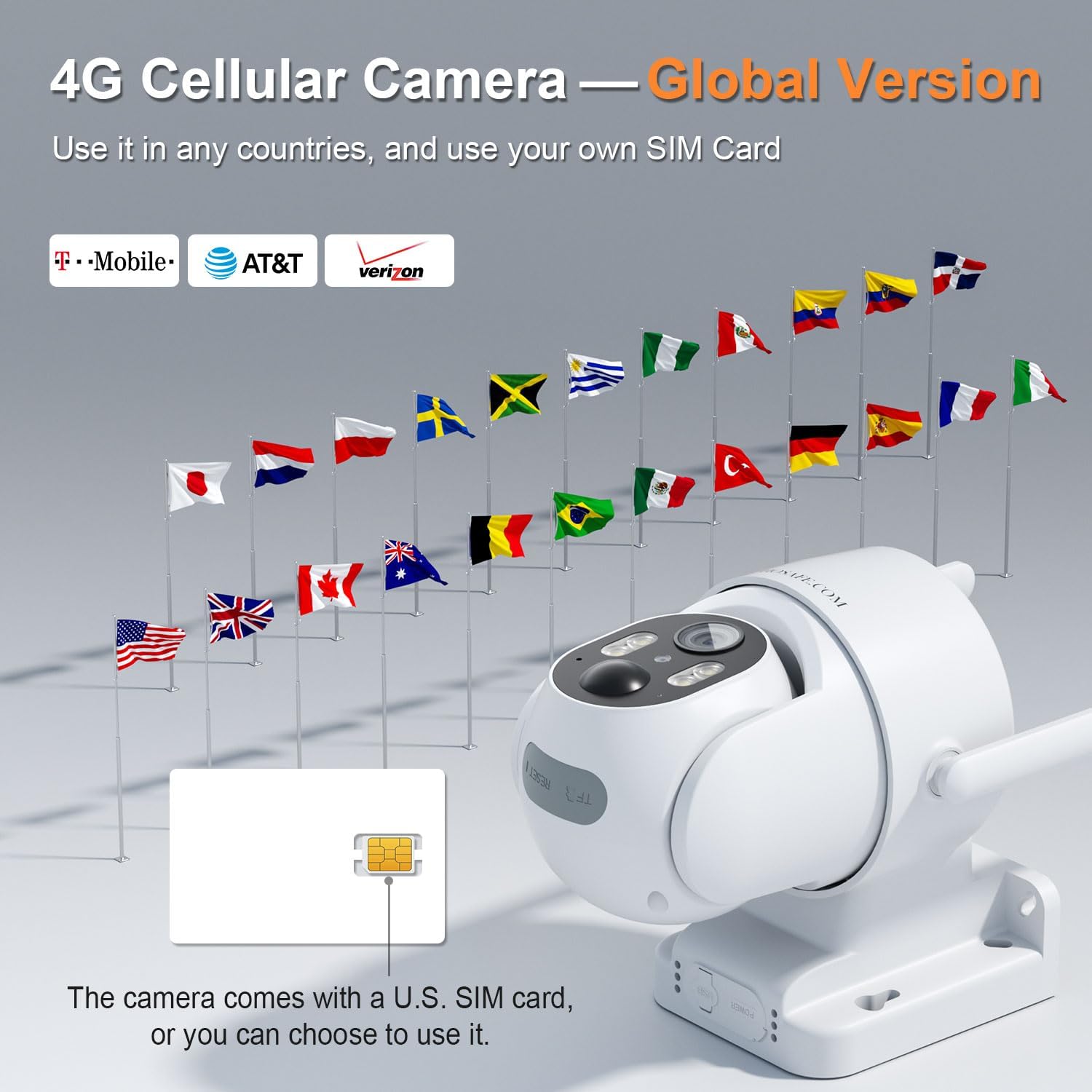 4G LTE Cellular Security Cameras Wireless Outdoor, Free Cloud Storage, 2K No WiFi Security Camera, Solar Camera Outdoor Wireless, Human Detection, 360 PTZ, 2-Way Talk, IP66 (Global Version)