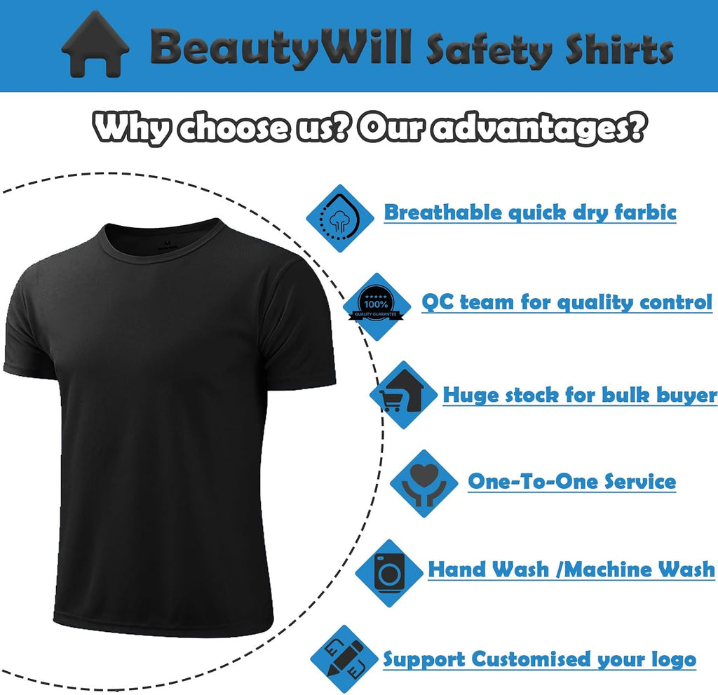 BeautyWill Custom Logo High Visibility Safety Shirts ANSI Class 3 Standard Personalized Reflective Shirts