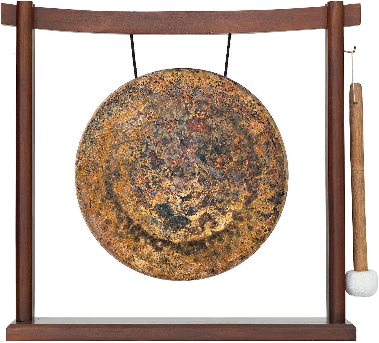 10'-12' Gongs on Woodsonic Stand - Includes Gong, Mallet, & Stand/Easy to Play Traditional Chinese Gong/Easy to Assemble Stylish Wood/Great for Small Spaces