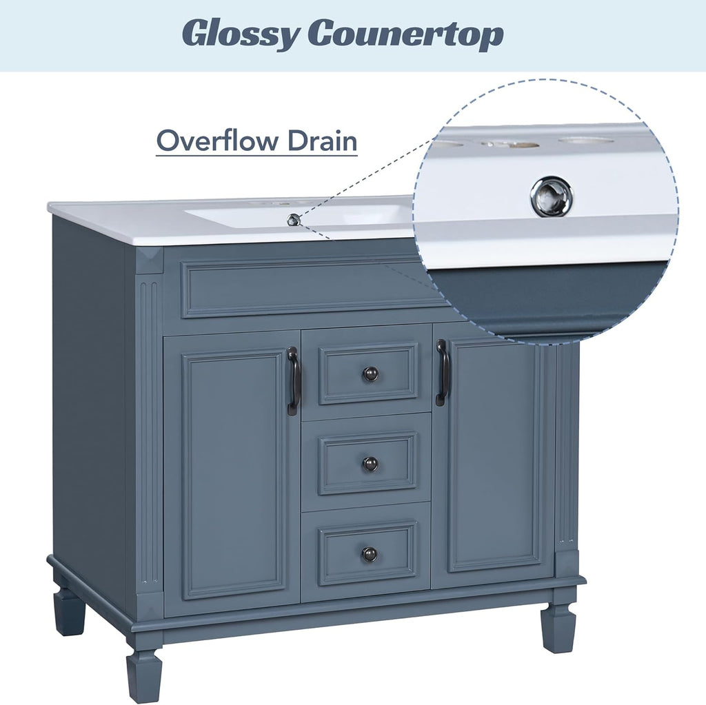 Merax 36'' Bathroom Vanity with Top Sink, Modern Bathroom Storage Cabinet with 2 Soft Closing Doors and 2 Drawers, Single Sink Bathroom Vanity,Blue