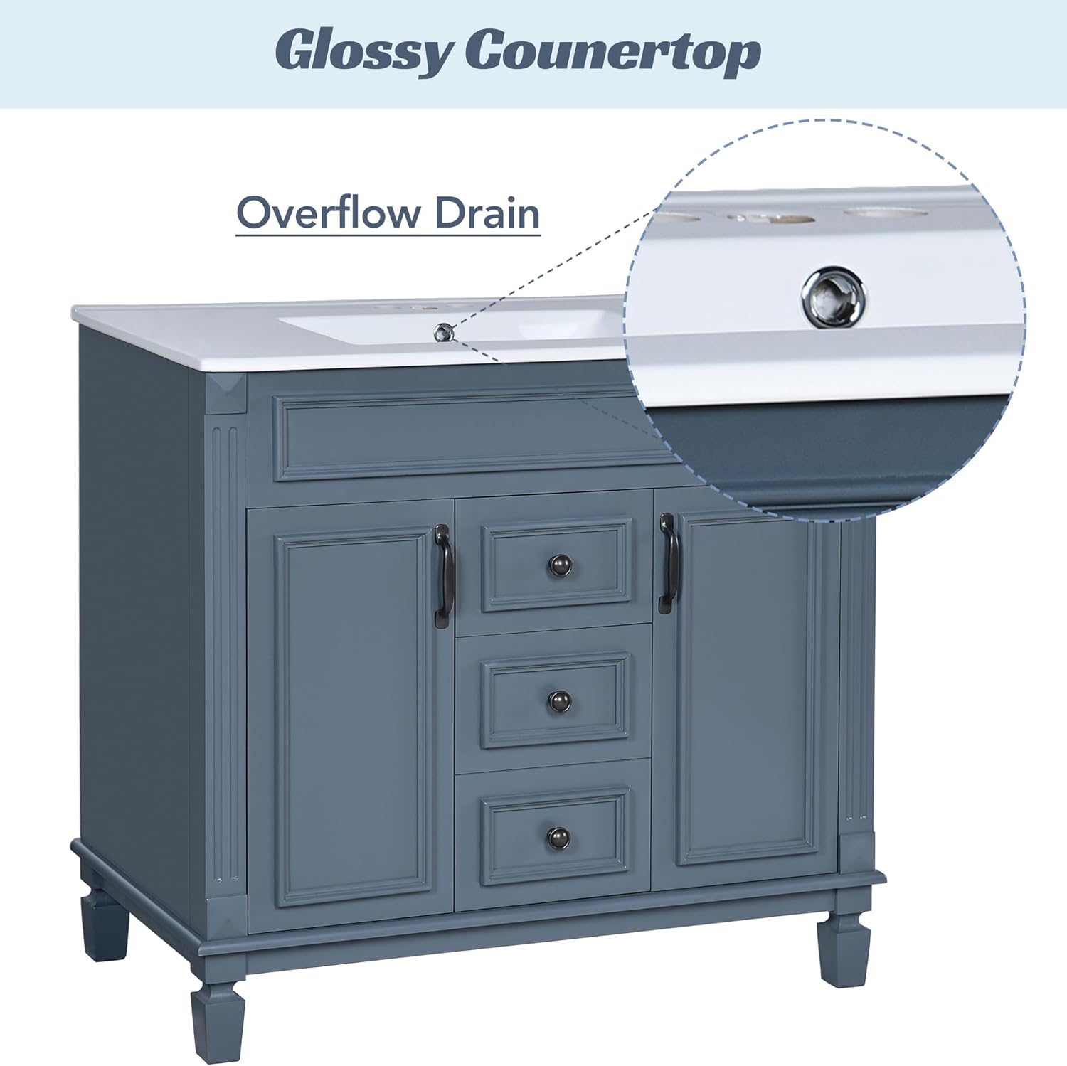 Merax 36'' Bathroom Vanity with Top Sink, Modern Bathroom Storage Cabinet with 2 Soft Closing Doors and 2 Drawers, Single Sink Bathroom Vanity,Blue
