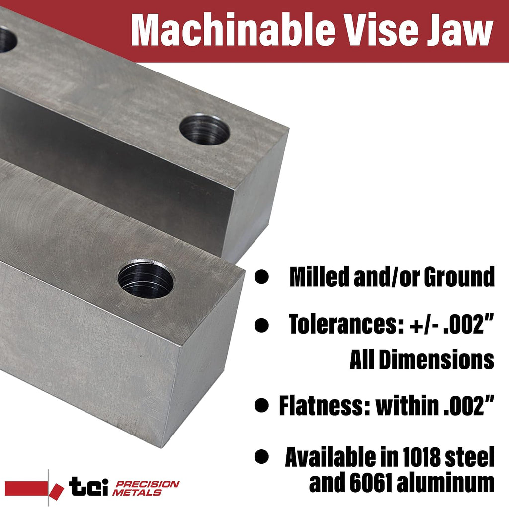 Machinable Metal Vise Jaws for Bench Vise 6 inch, 2'T x 2'W x 6'L, 1018 Carbon Steel, Set of 2