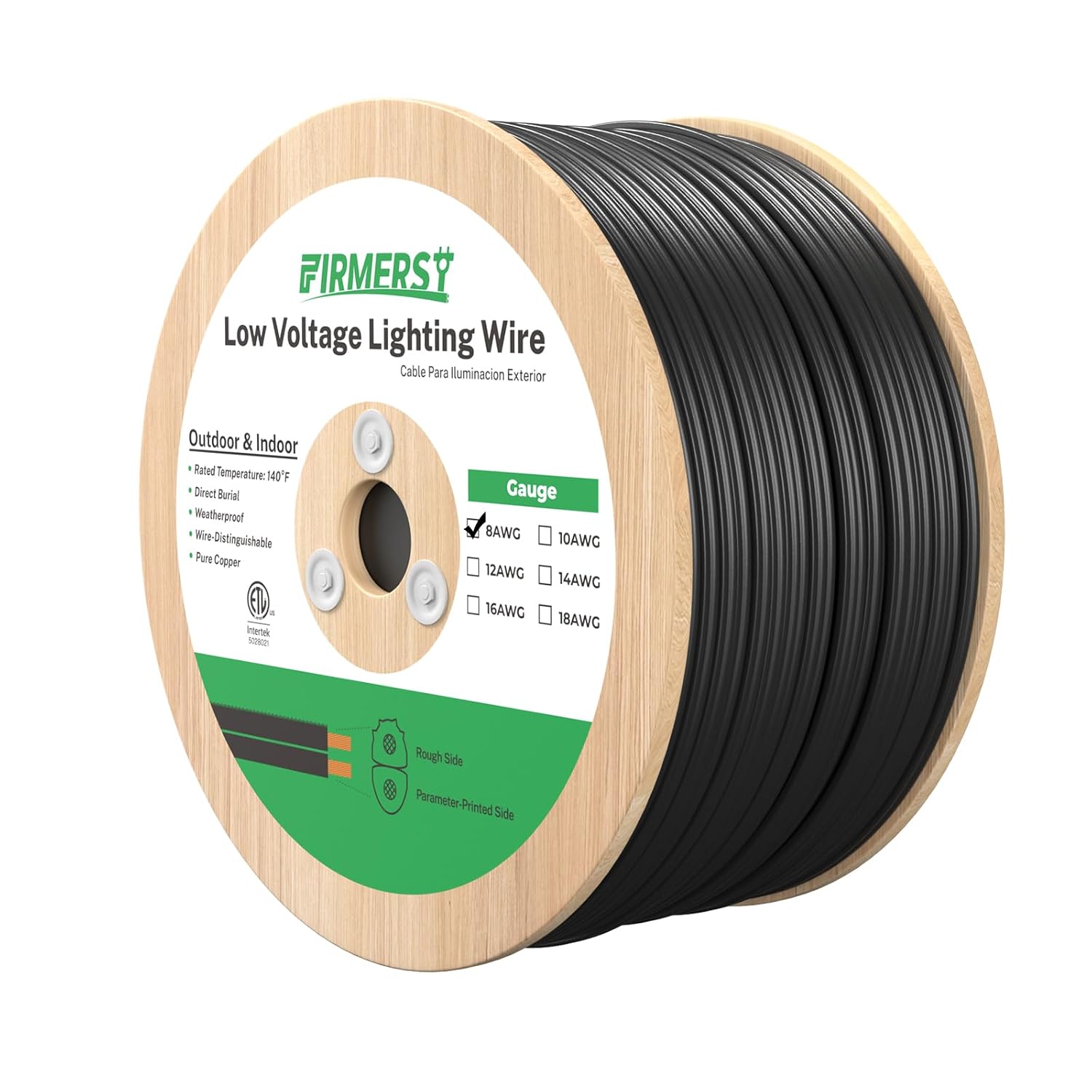 FIRMERST 8/2 Low Voltage Landscape Wire 260 Feet with Spool, ETL Listed, Pure Copper, Direct Burial