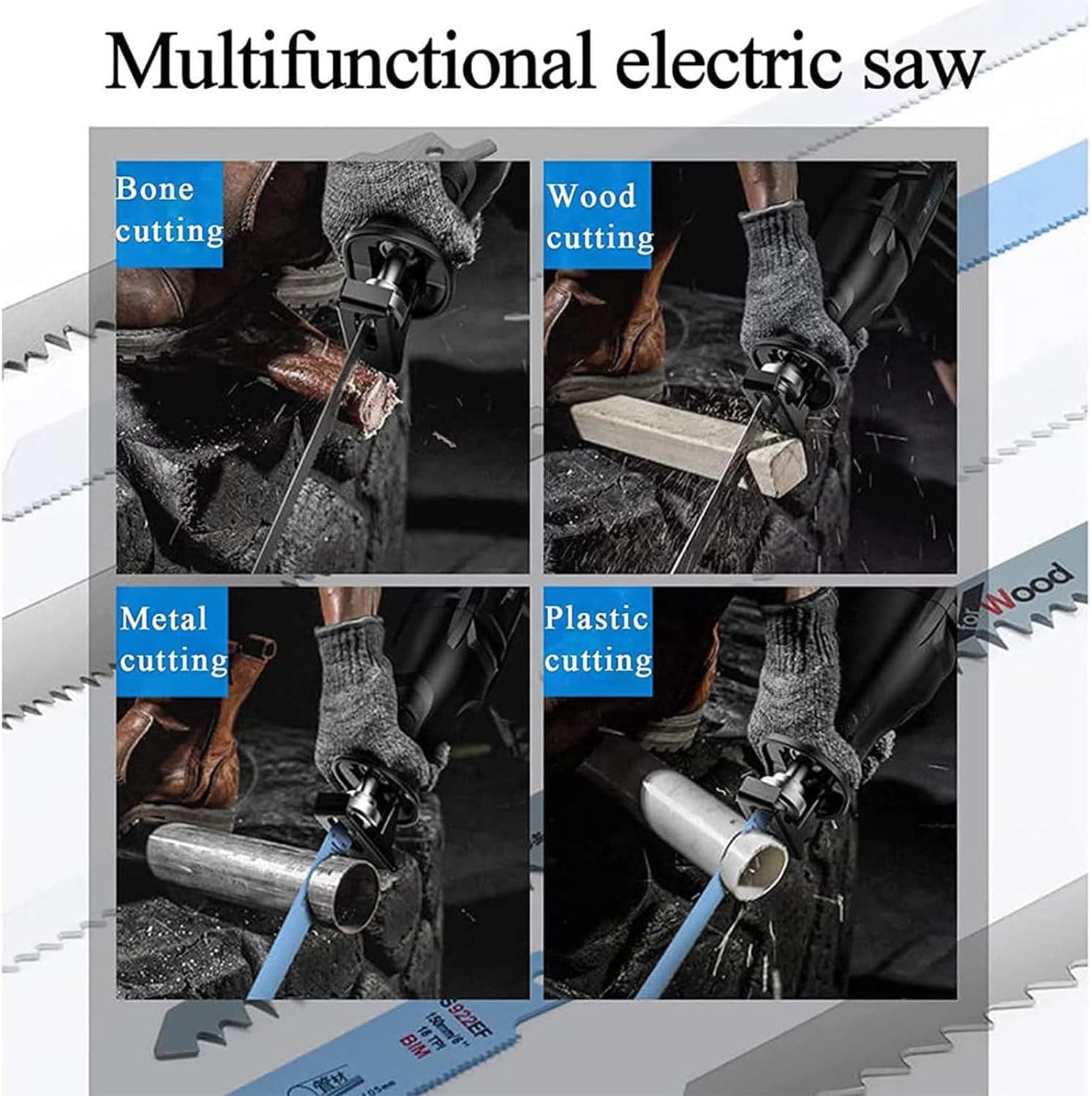 Electric Bone Saw 1050W Commercial Reciprocating Meat Cutter Hacksaw Handheld Cordless Tool 4 PCS Saw Blades for Wood Meat Bones Fish Lamb,1300W