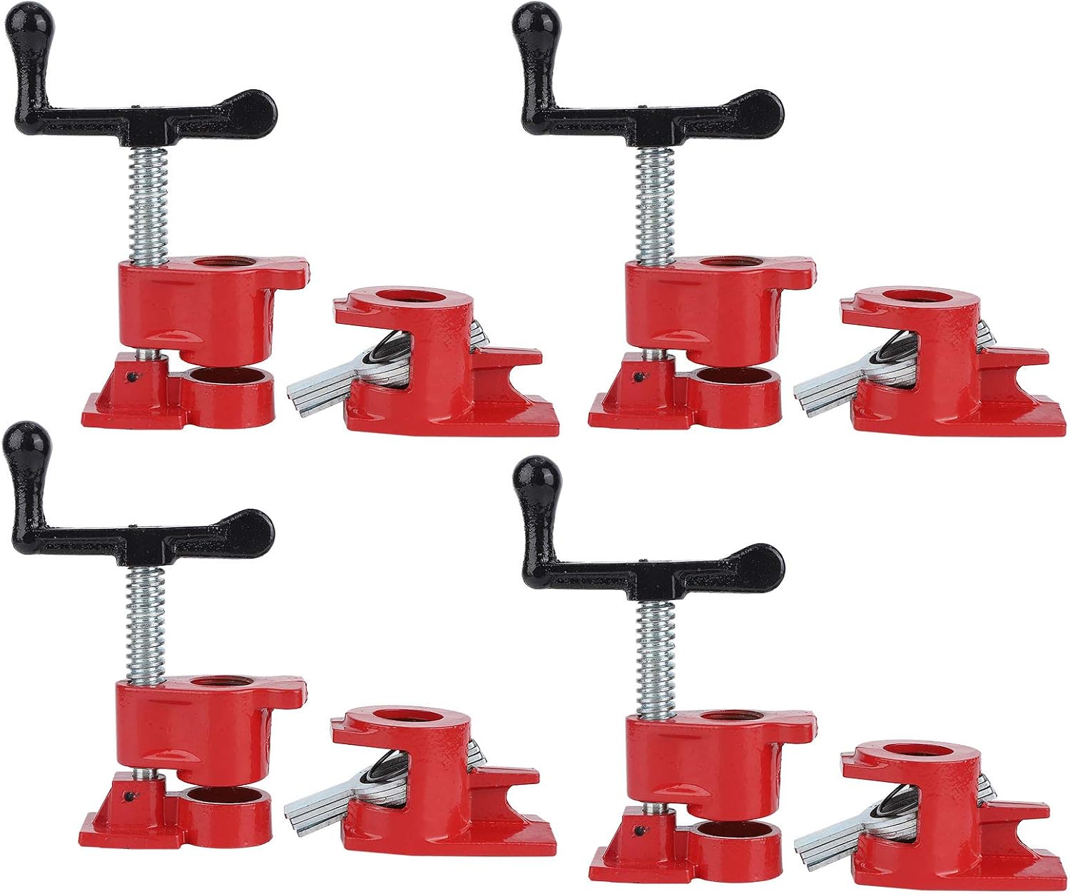 4PCS Woodworking Clamp Set, 3/4 inch Wood Gluing Pipe Clamp Set with Large Feet & Ergonomic Handle, for Woodworking Workbench