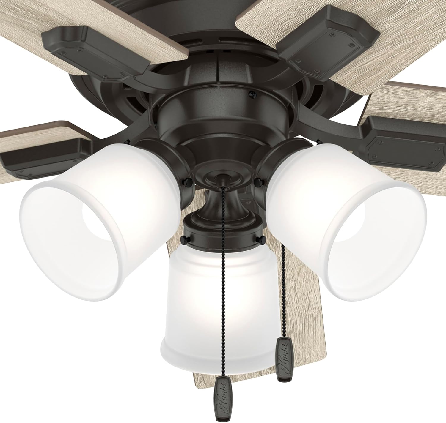 Hunter Fan 44 inch Traditional Noble Bronze Finish Indoor Ceiling Fan with LED Light Kit and Pull Chain (Renewed)