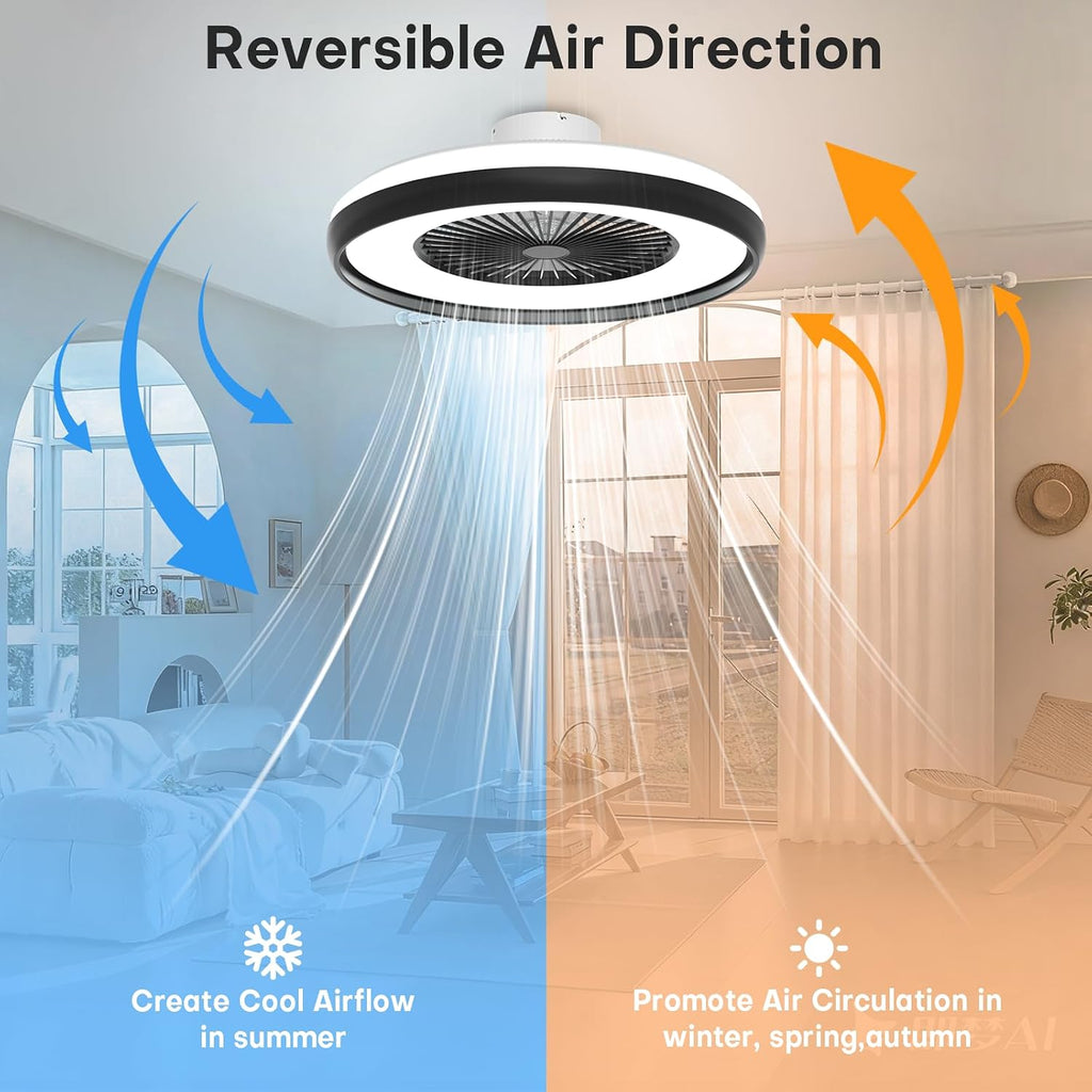 Bladeless Ceiling Fan with RGB Light, 24'' Flush Mount Low Profile Ceiling Fans with Remote & APP Control, Voice Control, 2700-6500K, 6 Speeds Dimmable LED Fan Light for Bedroom, Kids Room
