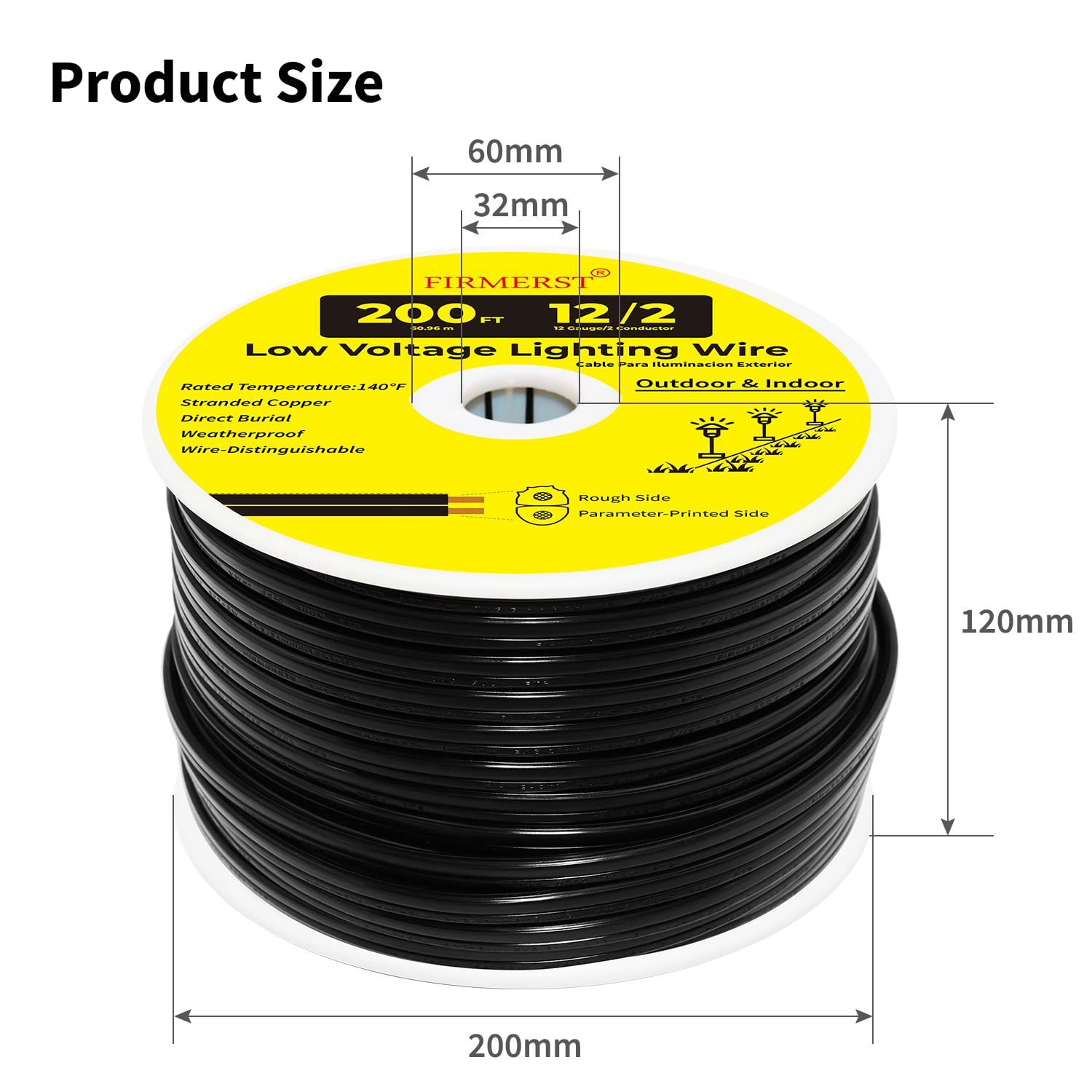 FIRMERST 12/2 Low Voltage Wire Outdoor Landscape Lighting Cable 200 Feet