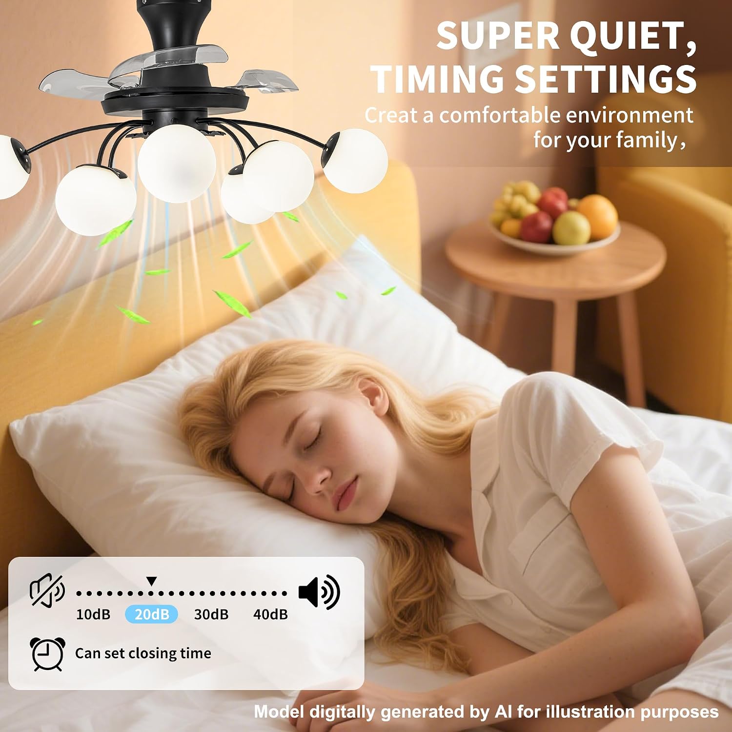 8-Light Bubble Fandelier, Black and White Glass Globe, 34 Inches | Sputnik Design, 3 Retractable Hidden Blades, 6 Speeds Reversible Motor, Remote & Timer, Ceiling Fan with Light
