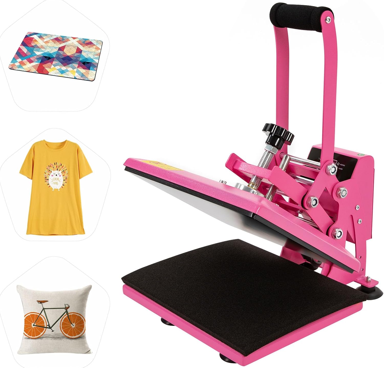 Heat Press Machine 11.8 * 9inch, Intelligent Control Heating Sublimation Heat Press Machine for T Shirts,Clamshell Digital T Shirt Press Machine for Homes, Craft Stores, Print Stores (Pink)