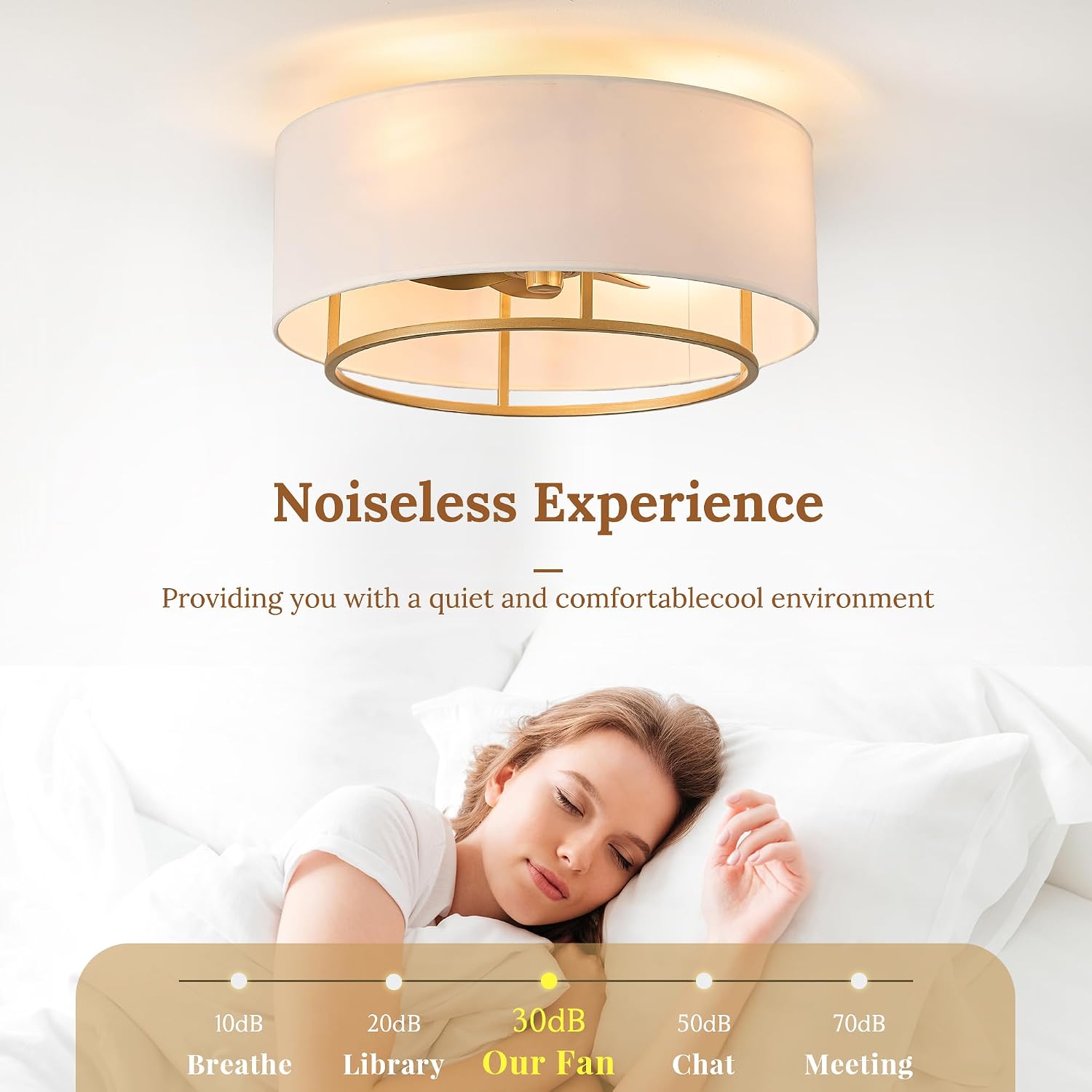 20' Golden Boho Caged Linen Low Profile Ceiling Fan with Remote, 6 Speeds