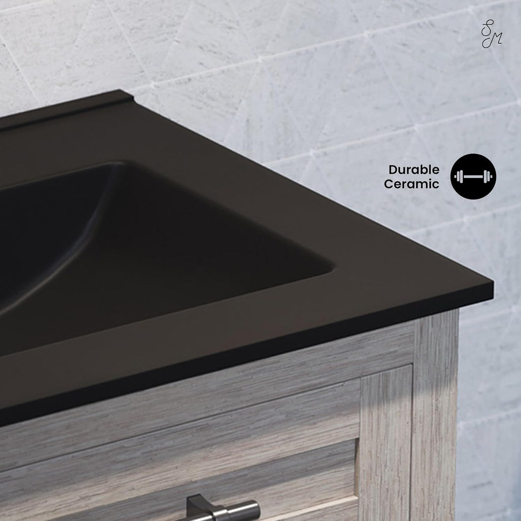 24' Ceramic Vanity Top with Three Holes in Matte Black
