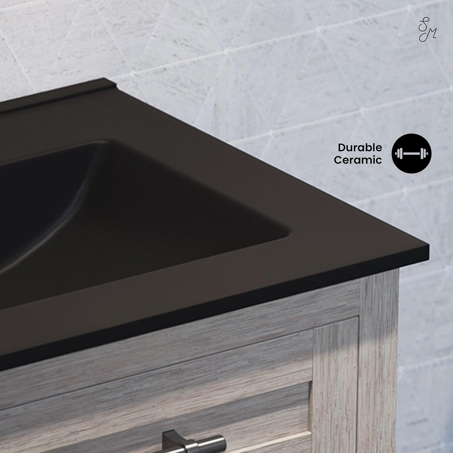 24' Ceramic Vanity Top with Three Holes in Matte Black