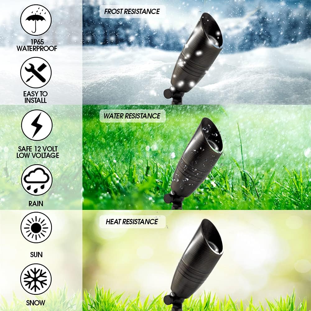 LED Spot Lights Outdoor Landscape Lighting 108 (4 Pack) - Solid Brass Spotlight LED Yard Lights Security Landscape for Beautiful Bright Long Lasting Home Garden Patio Pool Area Deck Lighting (No Bulb)