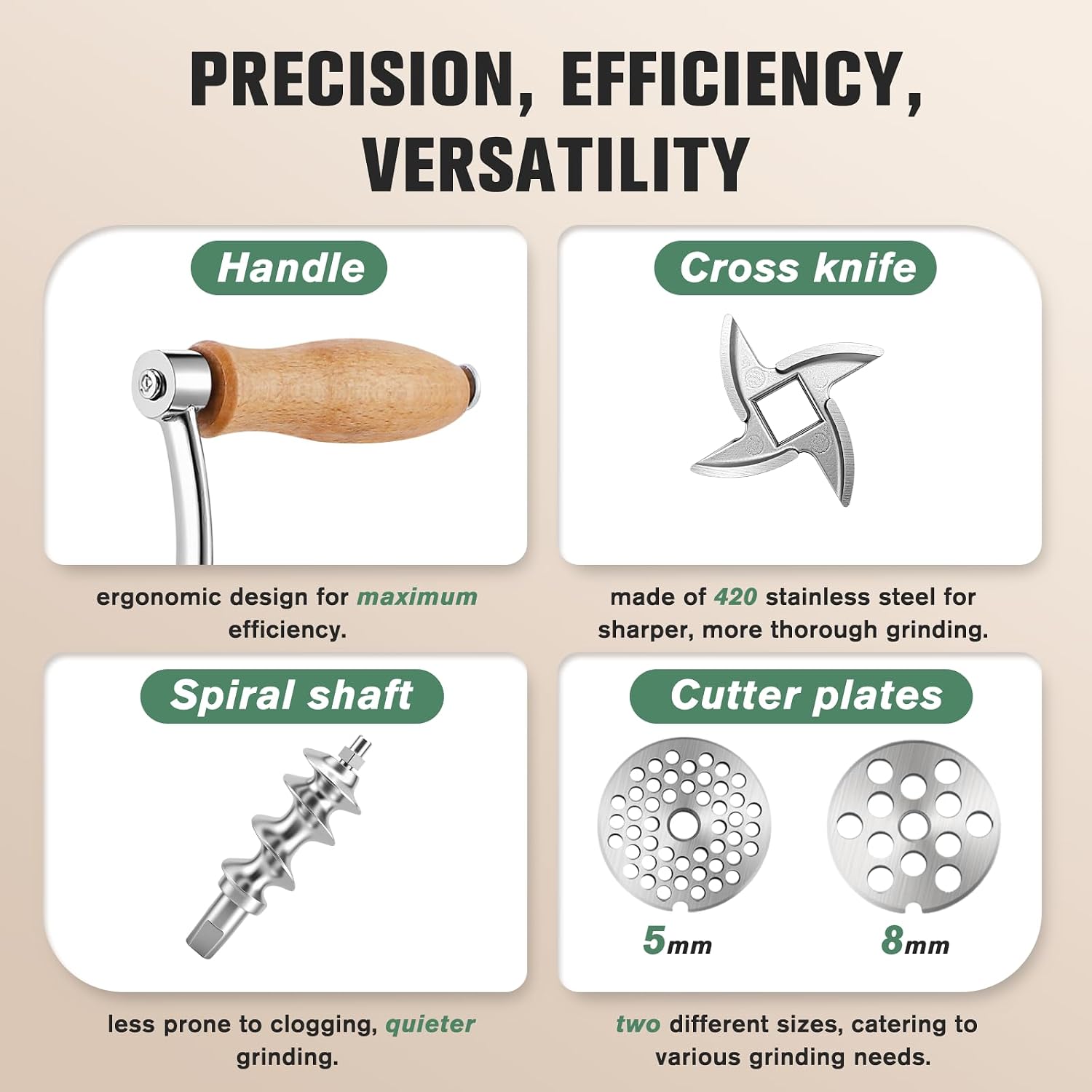 Huanyu Upgraded Manual Meat Grinder - Effortless Home Homemade Meals, Stainless Steel, For Sausage/Chili/Baby Food, Heavy Duty with Table Clamp HZ-12