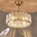 18.2' Gold Caged Ceiling Fans with Lights Remote Crystal Fandelier 4-Lights Flush Mount Fan Light Modern Enclosed Chandelier Fan with 6 Speeds for Bedroom Living Room Kitchen Dining Room Hallway