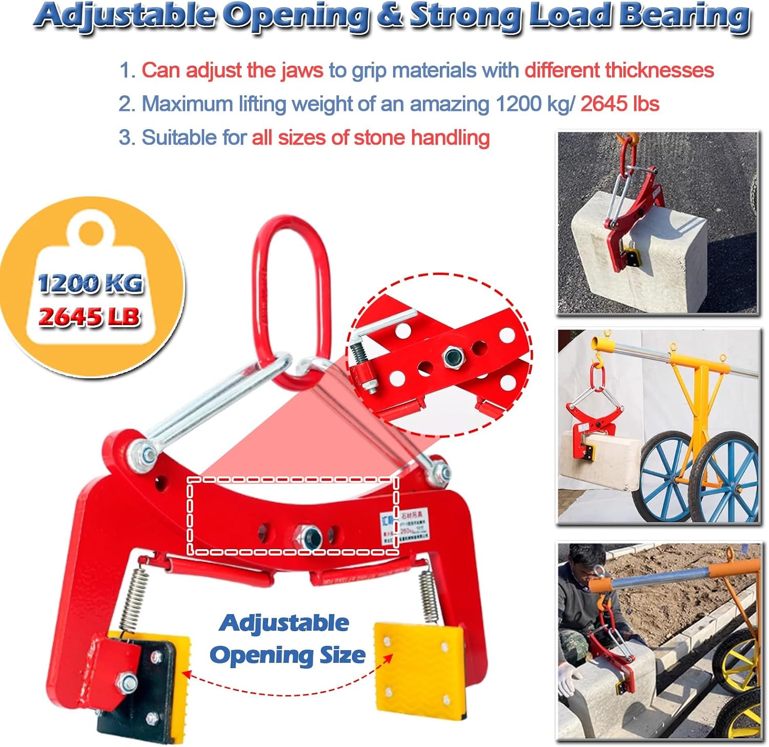 Heavy-Duty Granite Lifting Clamps - Stone Lifting Fixture With 4 Rubber Pads, Wide Jaw Opening, Durable Slab Lifter Tools And Carrying Equipment(Opening size 10-30CM/3.9-11.8in)