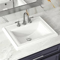 23'W x 18'D Drop In Bathroom Sink Rectangle With 3 Holes for 8' Widespread Faucet, Los Flexi 23 Inch White Ceramic Vanity Top with Front Overflow, Vintage Top Mount Sink for Bathroom Countertops