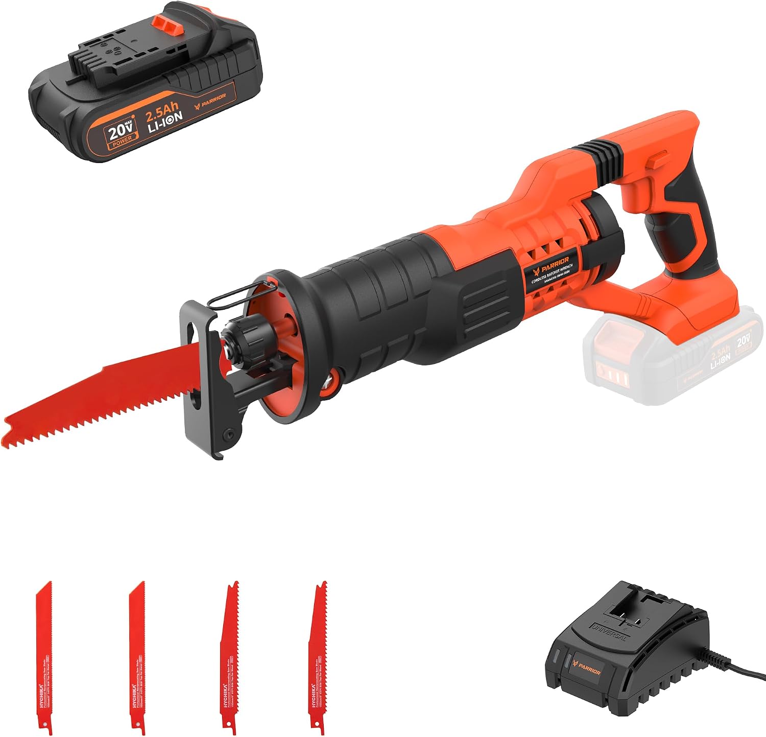 20V Cordless Reciprocating Saw, 0-2800rpm Variable Speed Power Reciprocating Saw, LED Light, Tool-Free Blade Change Reciprocating Saw Blades Kit for Wood/Metal/PVC Cutting