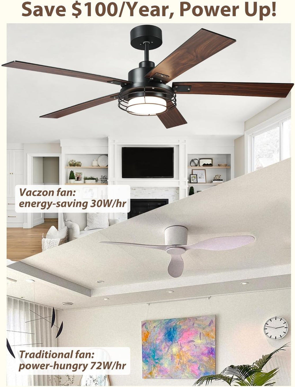 Ceiling Fans with Lights and Remote – Modern Low Profile Fandelier Ceiling Fan with Light for Bedroom & Outdoor Patio,Black 52 Inch DC Motor