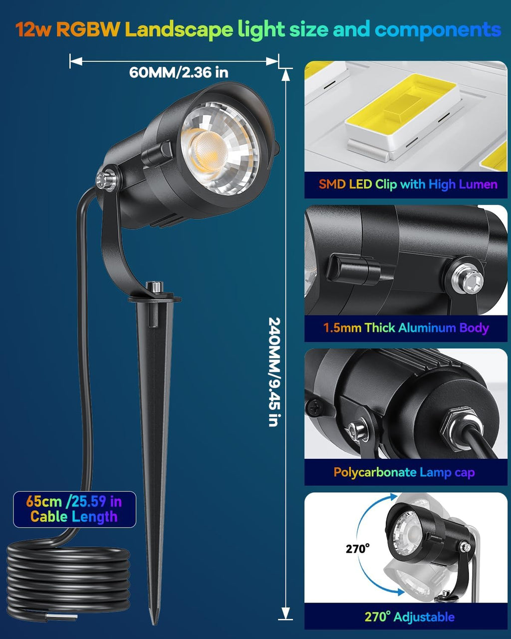 HIBOITEC RGBWW Low Voltage Landscape Lighting 24Pack 12W with Remote Connectors Spotlights Landscape Lights 12-24V AC/DC Waterproof for House Yard Trees Outdoor Christmas(Transformers NOT Included)