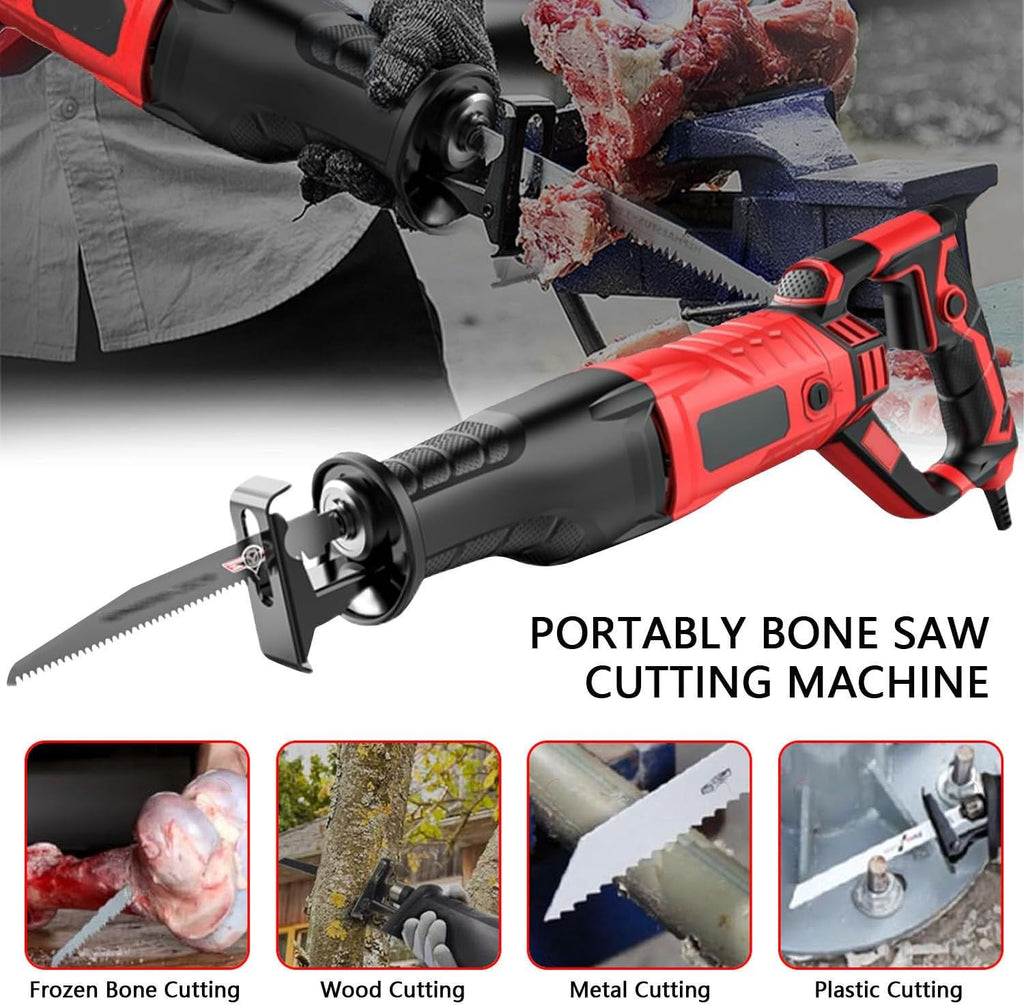 1050W Variable Speed Corded Butcher Bone Saw, Reciprocating Saw Bone Machine, Meat Saw Machine for Bone Cutting, W/4 Saw Blades