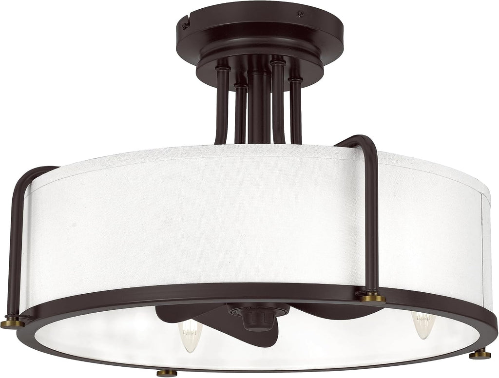 Quoizel Calvary 4-Light Western Bronze Ceiling Fan with Light, 12-Inch Blade Span Fandelier, 3 Brown Blades, LED Flush Mount Ceiling Light Fan with Dimmable 6W Bulbs | 3-Speed Remote
