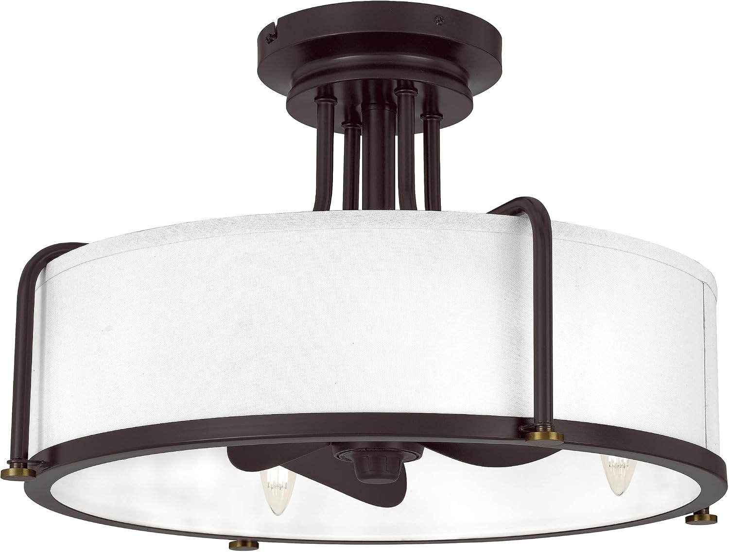Quoizel Calvary 4-Light Western Bronze Ceiling Fan with Light, 12-Inch Blade Span Fandelier, 3 Brown Blades, LED Flush Mount Ceiling Light Fan with Dimmable 6W Bulbs | 3-Speed Remote