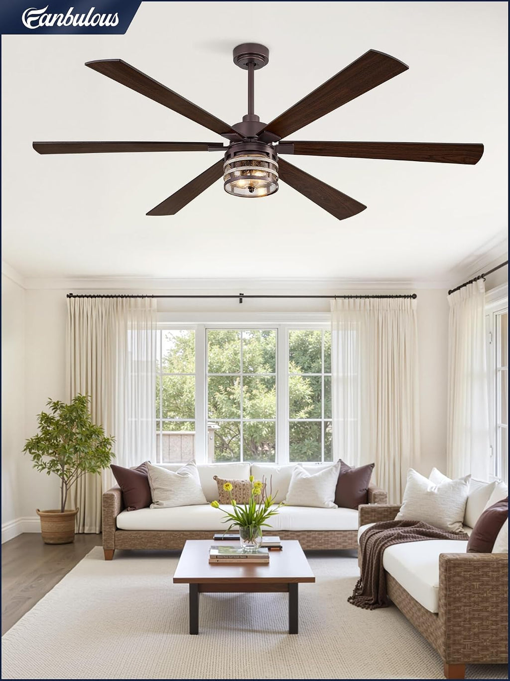 72 Inch Farmhouse Ceiling Fans with Lights and Remote,Industrial Large Ceiling Fan with 6-Speed Reversible DC Motor and 6 Dual Finish Blades,Oil Bronze Ceiling Fan with Light for Living Bedroom Patio