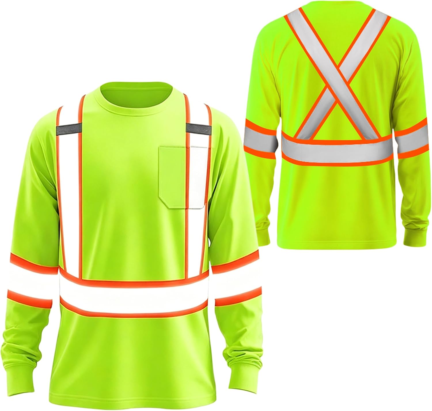 High Visibility Shirt Hi Vis Long Sleeve Shirts for Men Women Reflective Class 3 Safety Shirts