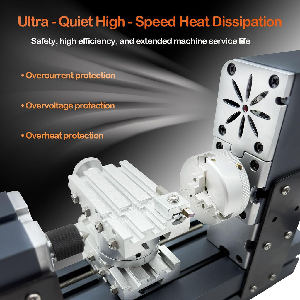 60W 12000RPM High Power Mini Metal Rotating Lathe,4-axis desktop lathe machine，Wood DIY/Soft Metal Crafting 150mm machining diameter