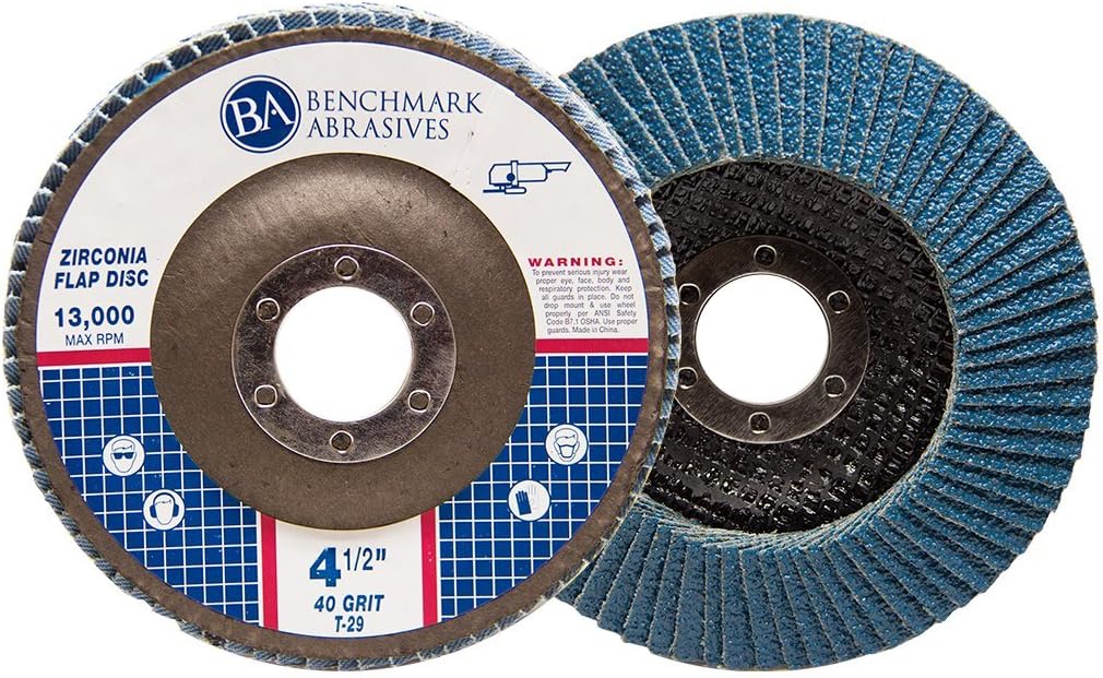 Benchmark Abrasives 4.5' x 7/8' Premium Zirconia T29 Angled Flap Discs 4 1/2 for Angle Grinder, Sanding Discs, Finishing, Rust, Stock Removal- Grinding Wheels 4 1/2 Inch (100 Pack) - 40 Grit