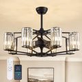 36' Large Crystal Fandelier Dimmable 6-Light Vintage Flush Mounted Chandelier Ceiling Fan Black Ceiling Fans with Lights and Remote for Dining Living Room Kitchen